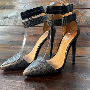 L.A.M.B. Gwen Stefani Oxley Gray Black Crocodile Embossed Stilettos Women's 6 M